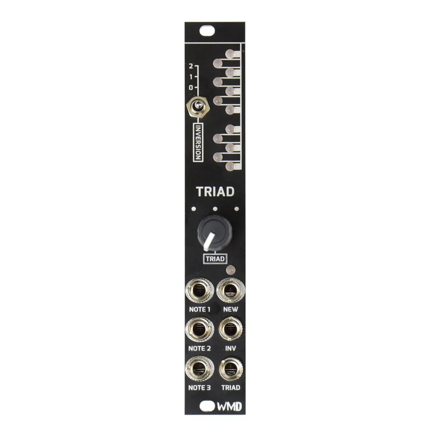 Triad expander front panel: an INVERSION switch with a 0–2 LED ladder, a TRIAD knob, and NOTE 1, NOTE 2, NOTE 3, NEW, and INV jacks.